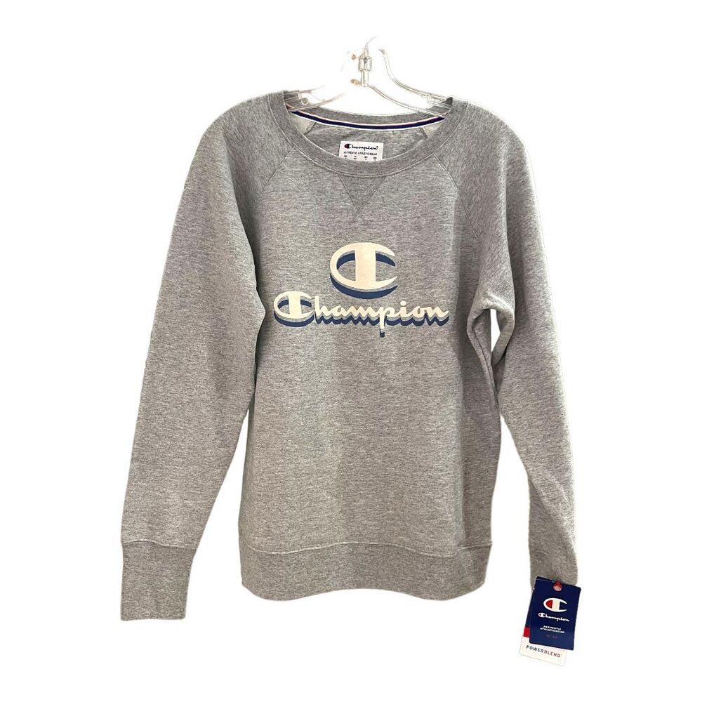 NEW! Champion Men's Powerblend Double Logo Pullover Sweatshirt Grey Medium NWT